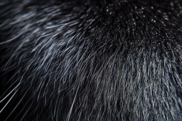 Close-up Macro View of Black Animal Fur with White Hairs