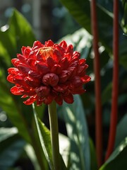 Poster - Tropical Red Torch Ginger Flower in sunlight.