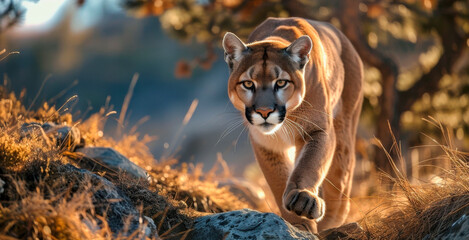 Wall Mural - Cougar coming at camera