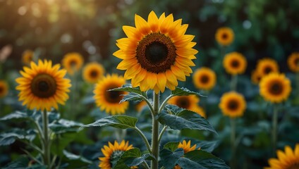 Sticker - Vibrant sunflower in a dreamlike garden.