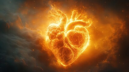 Wall Mural - celestial passion: a fiery heart ignites the cosmic expanse, radiating love's eternal flame across t