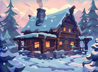 Sticker - Cozy Winter Cabin in the Forest