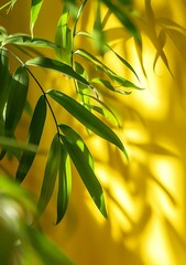 Canvas Print - Green Leaves On Yellow Background