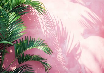 Canvas Print - Palm Leaf Shadow On Pink Wall