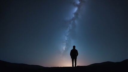 A starry night sky with a silhouette of a person gazin