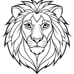 Wall Mural - Lion Face Line Art Bold Angles and Smooth Curves in Vector Design