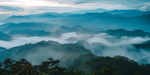 Poster - Foggy Mountain Landscape in the Morning Light