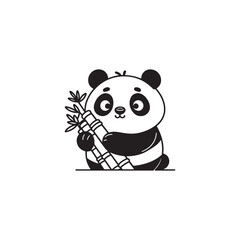 Canvas Print - Cute Animal Panda - Line Art Vector Illustration for Kids.