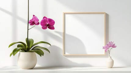 Wall Mural - a simple light wooden frame square with leaf