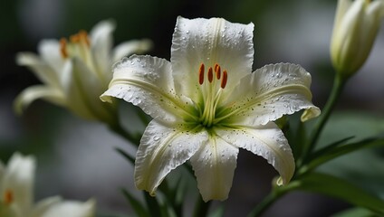 Wall Mural - White lily flower.