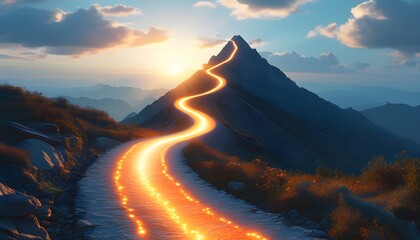 Wall Mural - Illuminated Path to Success: A Journey Up the Mountain of Achievement