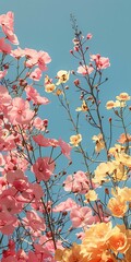 Wall Mural - Pink and Yellow Flowers Blooming in the Sky