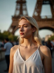 Wall Mural - Woman with blonde hair standing in Paris.