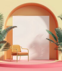 Sticker - Minimalist 3D Render of Pink Chair in Modern Interior Design