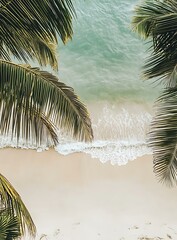 Canvas Print - Aerial View Of Palm Trees Overlooking A Beach With Blue Water