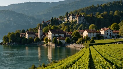 Wall Mural - Yvoire landscape.