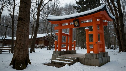 Wall Mural - 富村牛神社 in Tomuraushi, Hokkaido, in January.