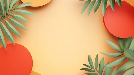 Poster - Minimalist Summer Background with Palm Leaves and Geometric Shapes