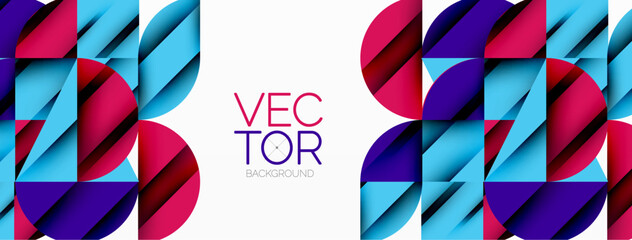 Poster - Circle, square and flower petal geometric background. Round shapes composition for wallpaper, banner, background or landing