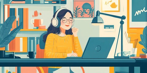 Poster - woman in podcast studio, podcasting, content creator 