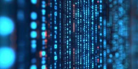Wall Mural - streaming data binary data on computer screen background. data privacy in the digital age, importanc