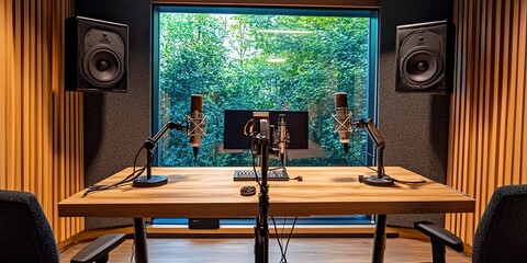 Canvas Print - Podcasting studio space with fancy microphones