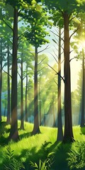 Poster - Sun Rays Through The Trees In A Forest