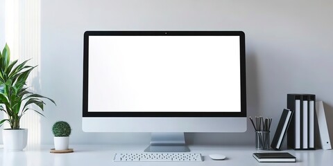 Poster - Minimalist office background computer display mockup 
