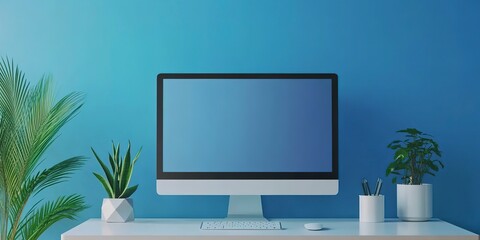 Poster - Minimalist office background computer display mockup