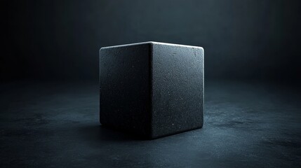 Poster - A black cube is sitting on a dark surface