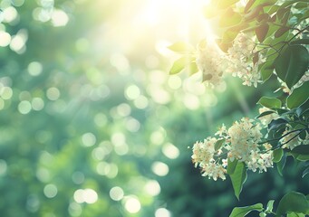 Poster - Close Up of White Flowers in a Green Blurred Background