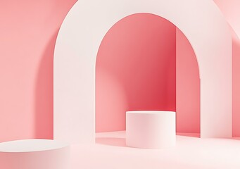 Sticker - Abstract Pink and White Archway Background with Cylindrical Platforms