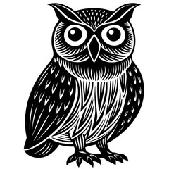 Poster - Hand-drawn owl in a minimal linocut style vector illustration