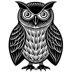 Canvas Print - Hand-drawn owl in a minimal linocut style vector illustration