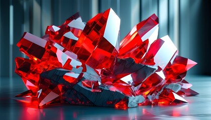 Wall Mural - Dynamic Red Crystal Reflections in Contemporary 3D Abstract Art for Luxury Modern Design and Stylish Decor