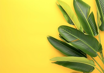 Canvas Print - Green Leaves on a Yellow Background