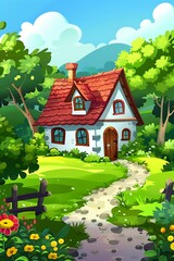 Cute House in the Forest Illustration