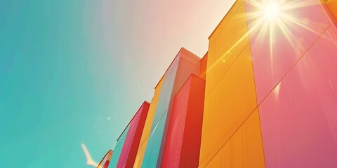 Poster - Colorful Building Facade with Bright Sunlight