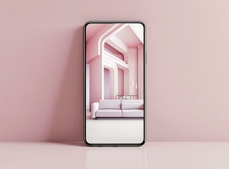 Wall Mural - Pink Interior Design Mockup On Smartphone