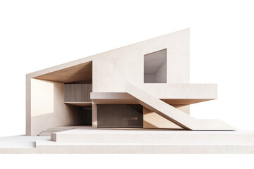 Leinwandbilder - Abstract minimalist architecture with geometric shapes and neutral tones, isolated on a white background