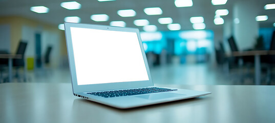 Wall Mural - professional laptop mockup in a contemporary office setting - transparent png banner for elegant bus