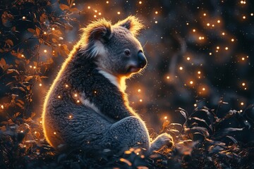 Wall Mural - surreal double exposure portrait merging koala silhouette with cosmic nebula and starry night sky ethereal and dreamlike composition