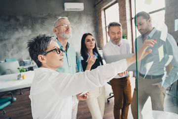 Canvas Print - Photo of coworking project teamwork business plan brainstorming sticky notes work together conference meeting successful nice light office