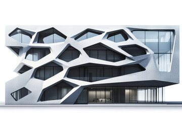 Leinwandbilder - Contemporary office building with a unique geometric facade isolated on a white background