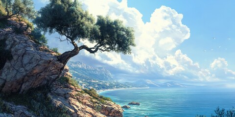 Poster - cliffside overlooking the sea