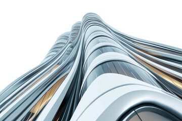 Poster - Detailed 3D rendering of a futuristic skyscraper, showcasing sleek design elements, isolated on white background