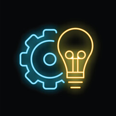 Poster - neon glowing icon of a light bulb representing the concept of generating new ideas