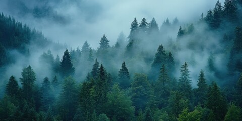 Wall Mural - forest shrouded in mist 