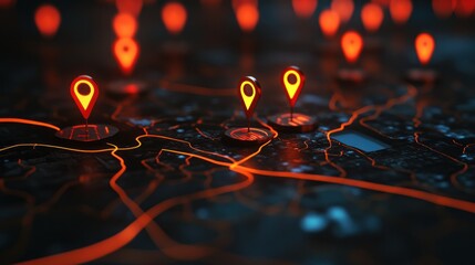 Poster - A digital map with glowing location pins and interconnected routes.