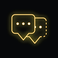 Poster - Two bright neon yellow speech bubbles are glowing on a black background, representing communication on social media